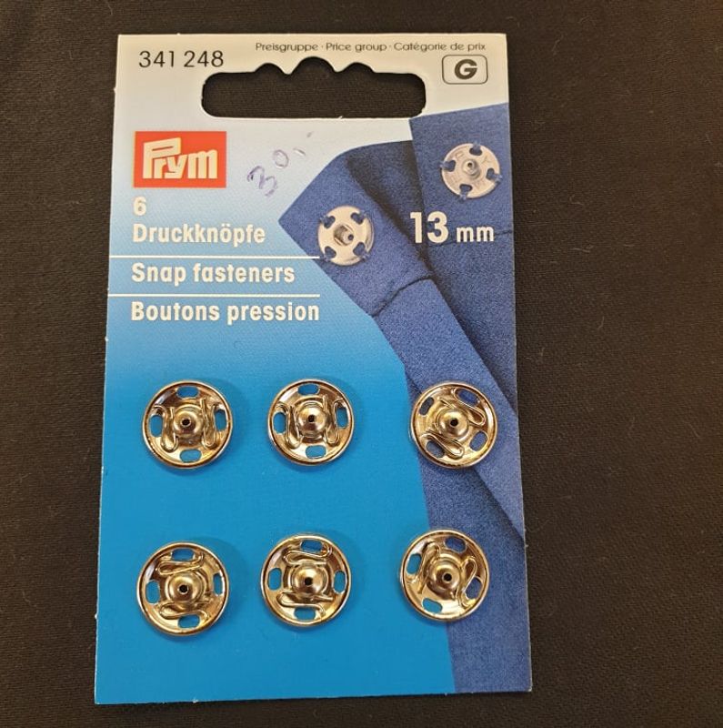 Trykklås / metall sølv patent 13mm