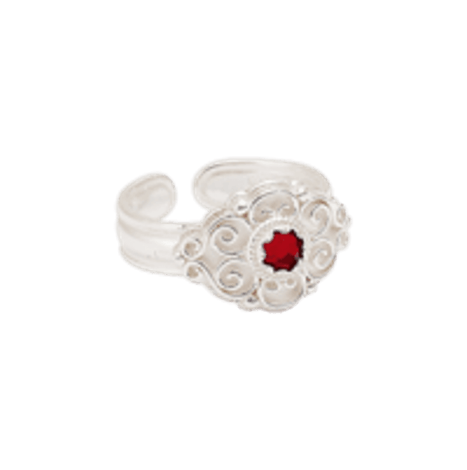 Hovedbilde Bunadsring 377 407 hvit m/ rød stein