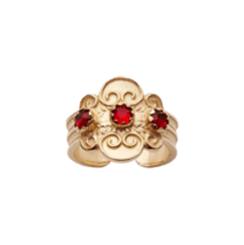 Bunadsring, 317 607 forgylt m/ rød stein