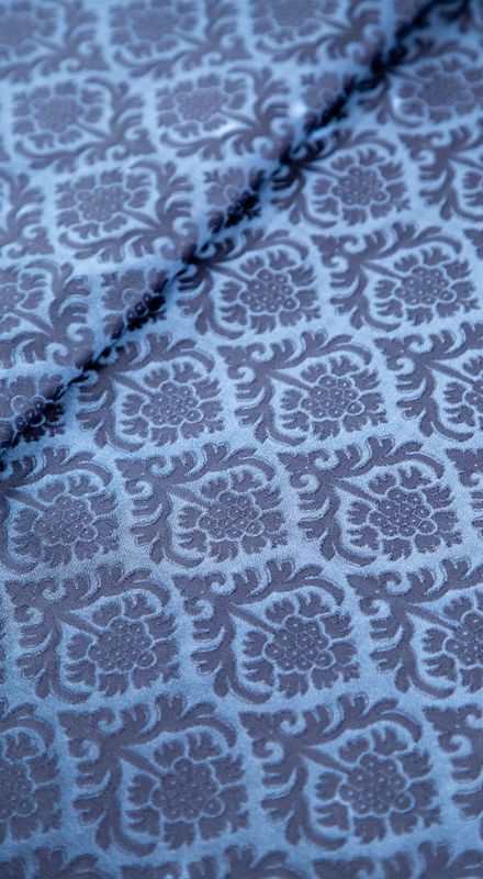Silkedamask, Granateple satin - Blå - 100% silke