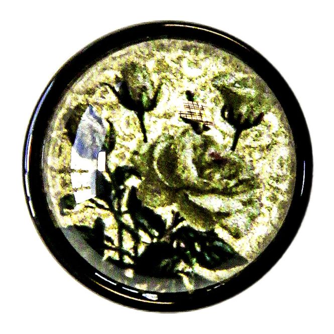 Hovedbilde Sort plastknapp m/hvite Roser 18mm