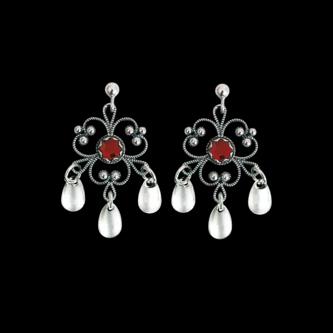 Hovedbilde Ørepynt 251 117 filigran oksidert med rød stein