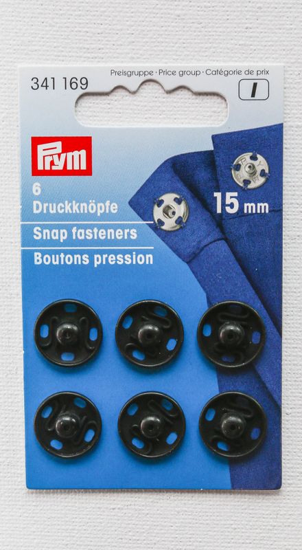 Trykklås / metall sort patent 15mm