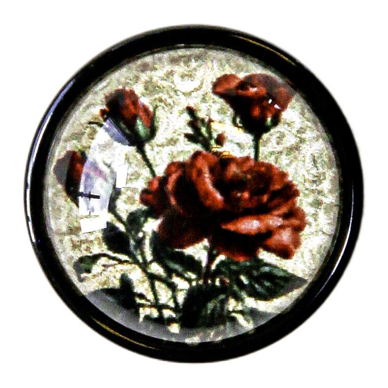 Sort plastknapp m/røde Roser 18mm